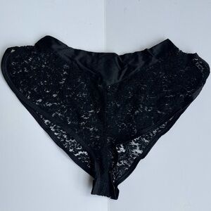 Vintage Valentino Intimo M Panty Floral Lace Wool Satin Band See Through Black